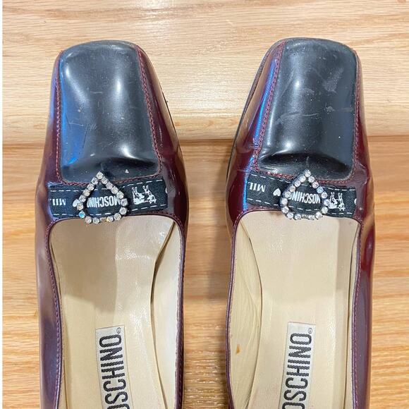 VTG Moschino Patent Leather Color Block  37.5uk/8us Burgundy and Black Italy - Picture 13 of 14